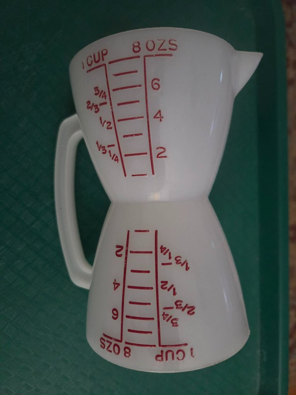 vintage tupperware wet and dry measuring cup hourglass 2 sided